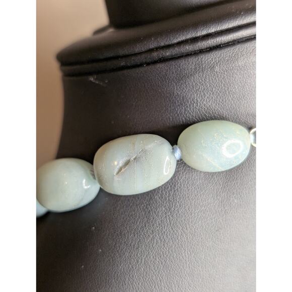 GSJ Sterling Silver Natural Blue Aqua Stone Bead Necklace & Dangle Earring Set - Picture 6 of 9